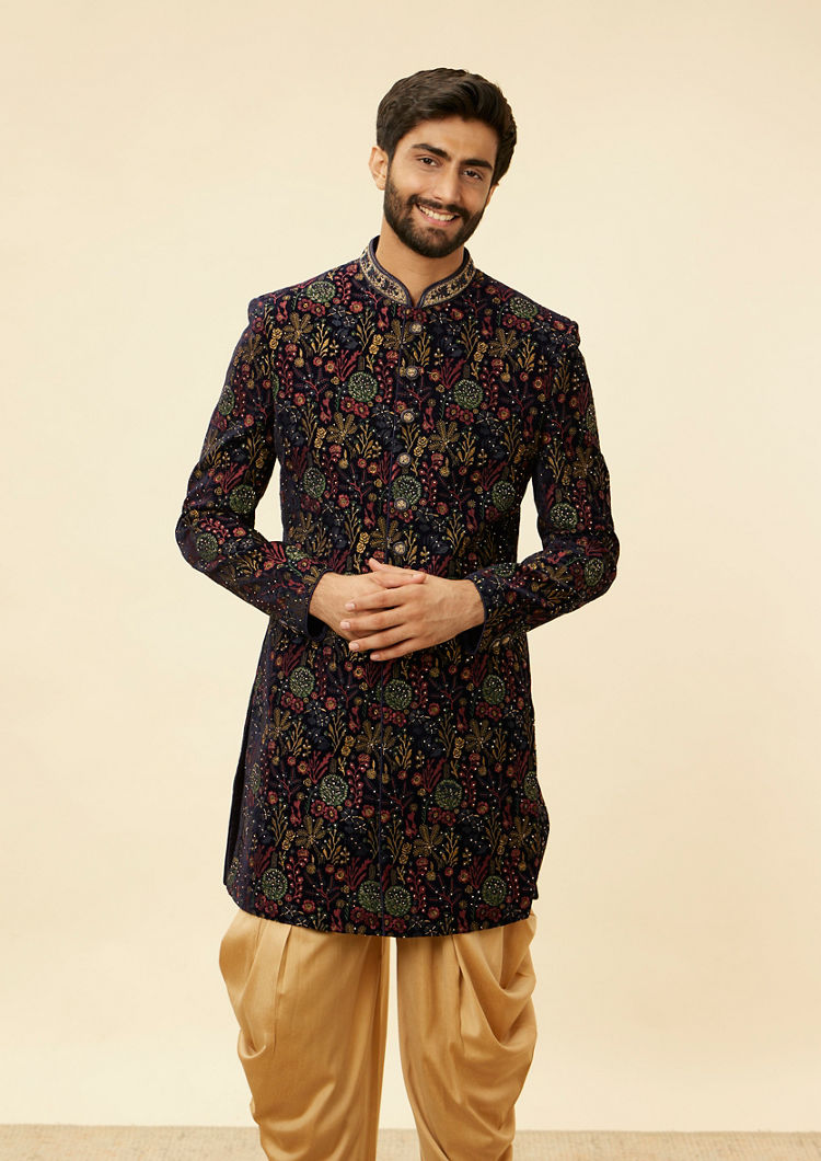 Royal Velvet Emblazoned Blue Indo Western